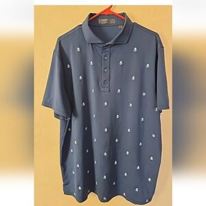 G/Fore Mens Embroidered Skull Golf Shirt Storm Blue Size XL